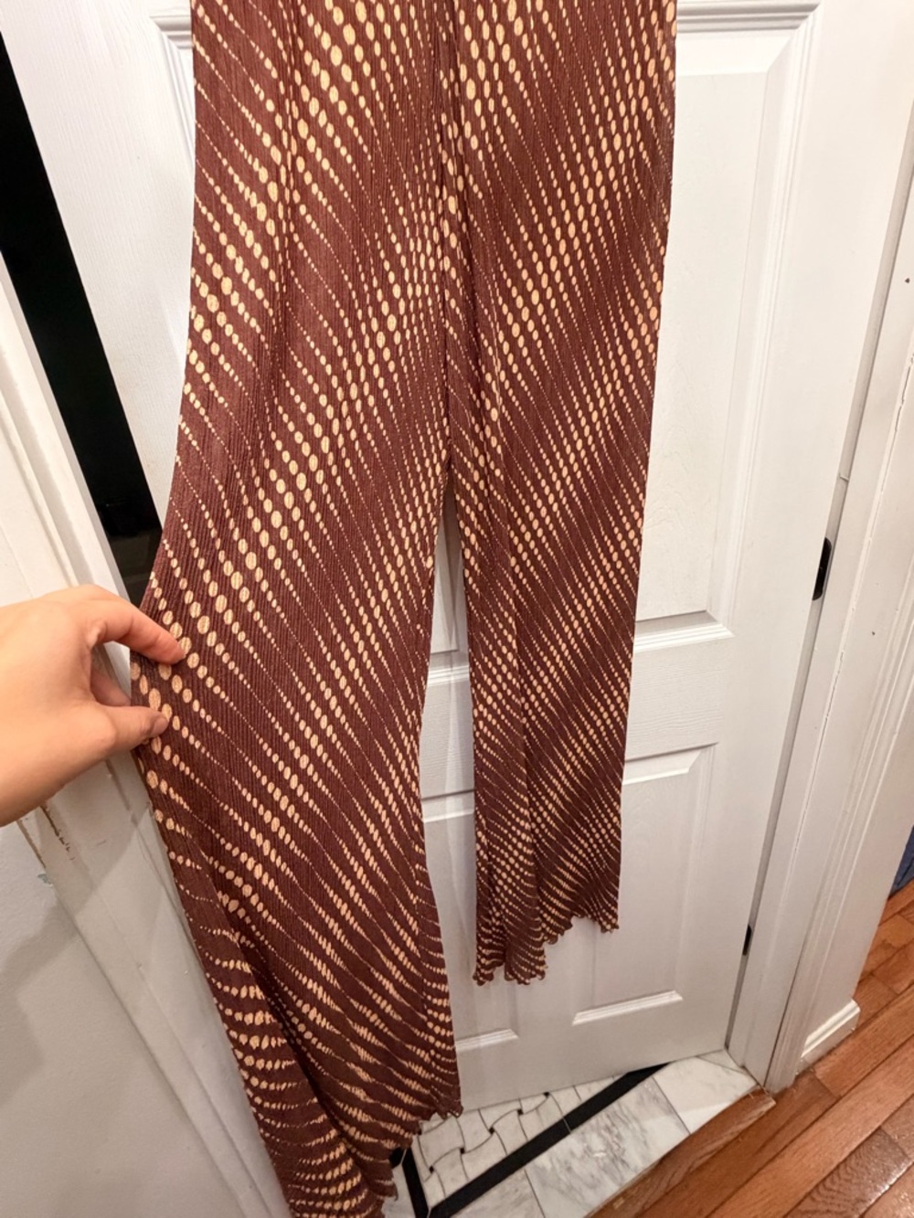 Urban Outfitters Brown and Cream Patterned see through wide-leg pants - Picture 2 of 6